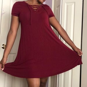 Burgundy Sundress with crossed V neckline